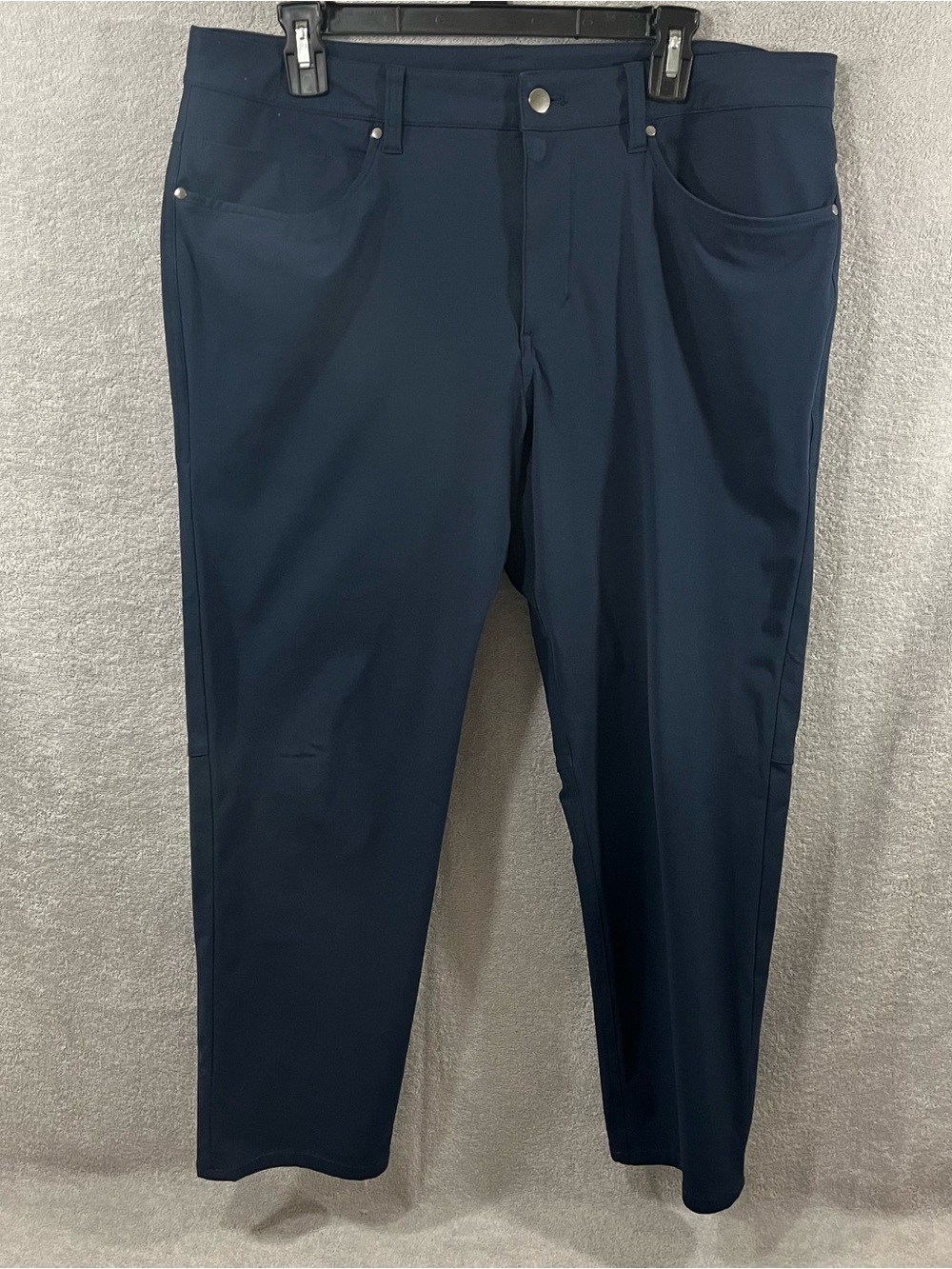 Lululemon Commission Pants Mens 34x26 Navy Blue ABC Warpstreme Snap LM5704S